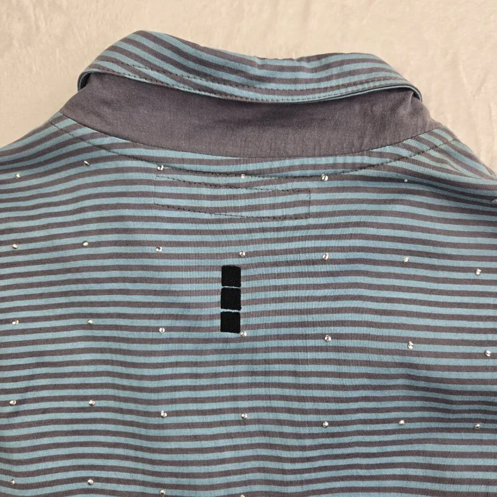 Jamie Sadock Blue Gray Striped Short Sleeve 1/4 Zip Golf Shirt - Picture 4 of 4